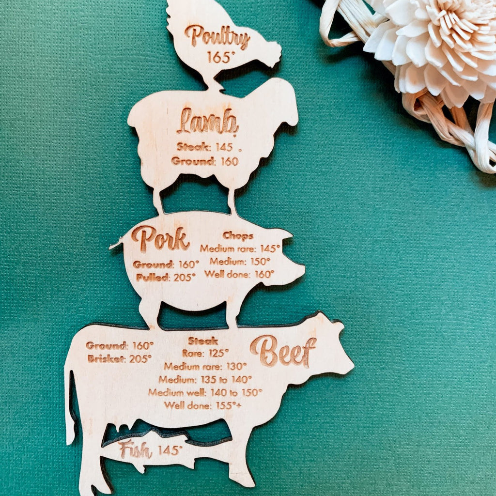 Meat Temperature lasers engraved Wood magnets | Perfect for a reminder to all temperatures | BFCM - Etch Society Etch Society Refrigerator Magnets