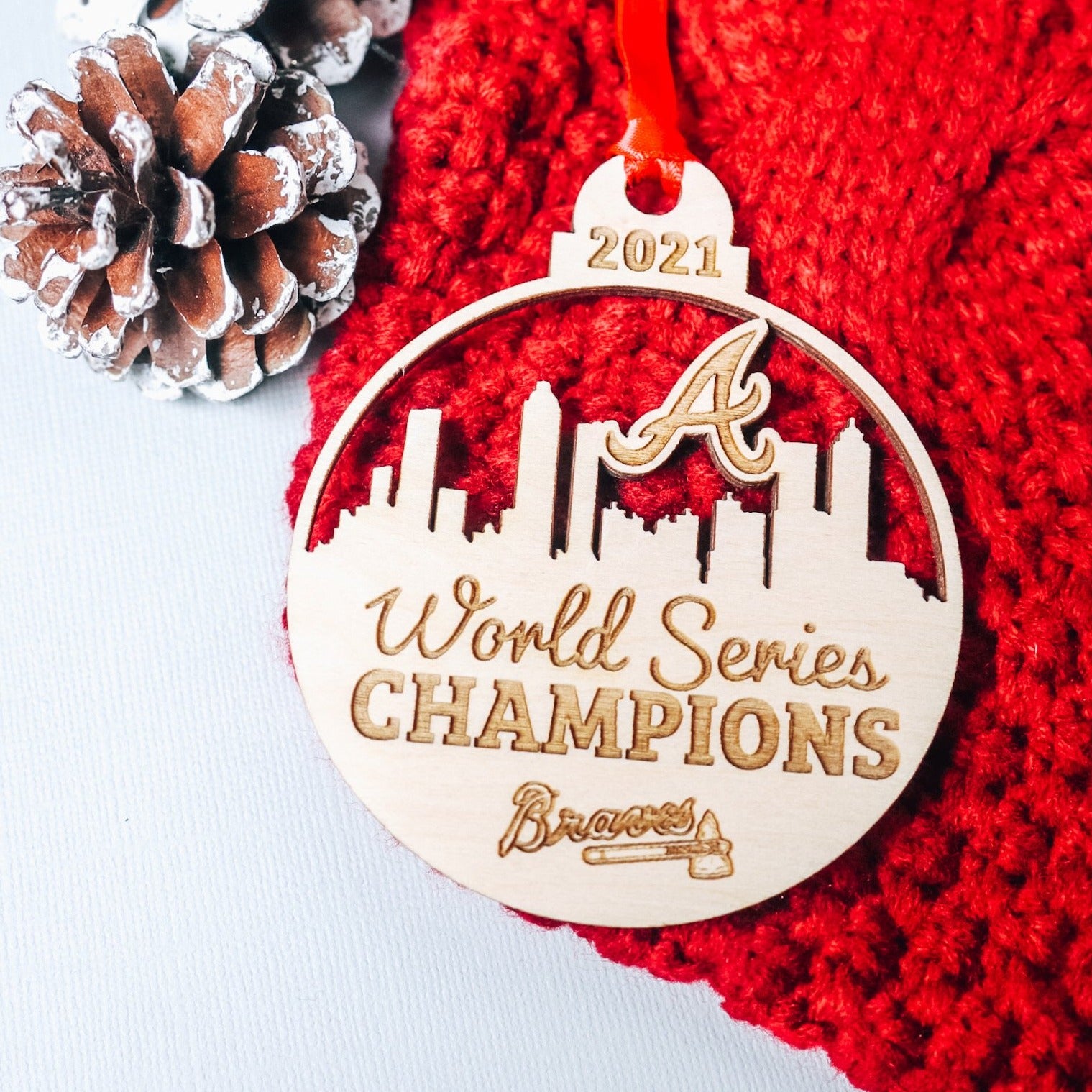 Atlanta Braves 2021 World Series Champions Wood Christmas Ornament