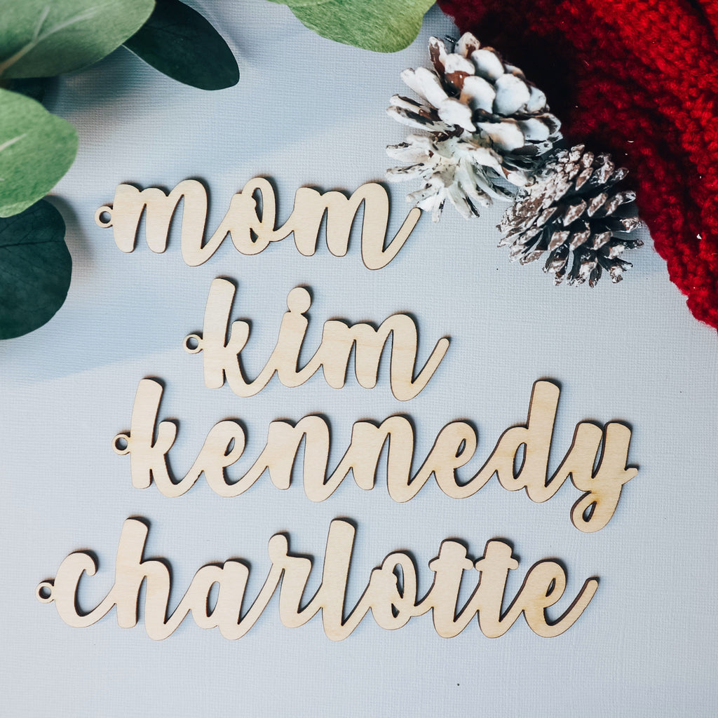 Personalized Christmas Stocking Wood Cutout Name & Gift Tags | BFCM - Etch Society Natural Etch Society Personalized Christmas Stocking