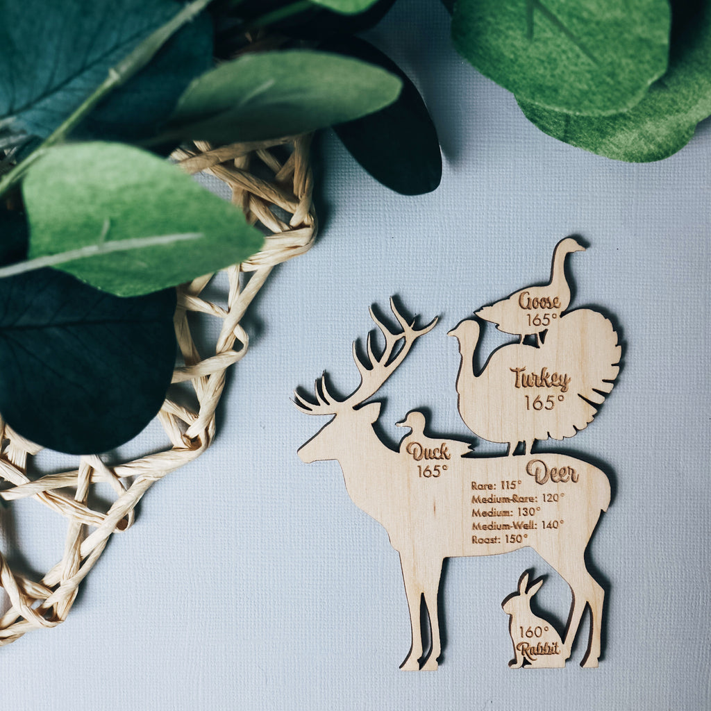 Wild Game Meat Temperature lasers engraved Wood magnets | Perfect for a reminder to all temperatures BFCM - Etch Society Etch Society Refrigerator Magnets