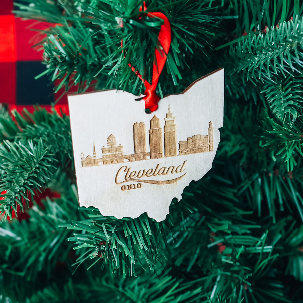 Cleveland Skyline Ohio State Shape | Christmas Ornament | BFCM - Etch Society Ornament Only Etch Society Holiday Ornaments