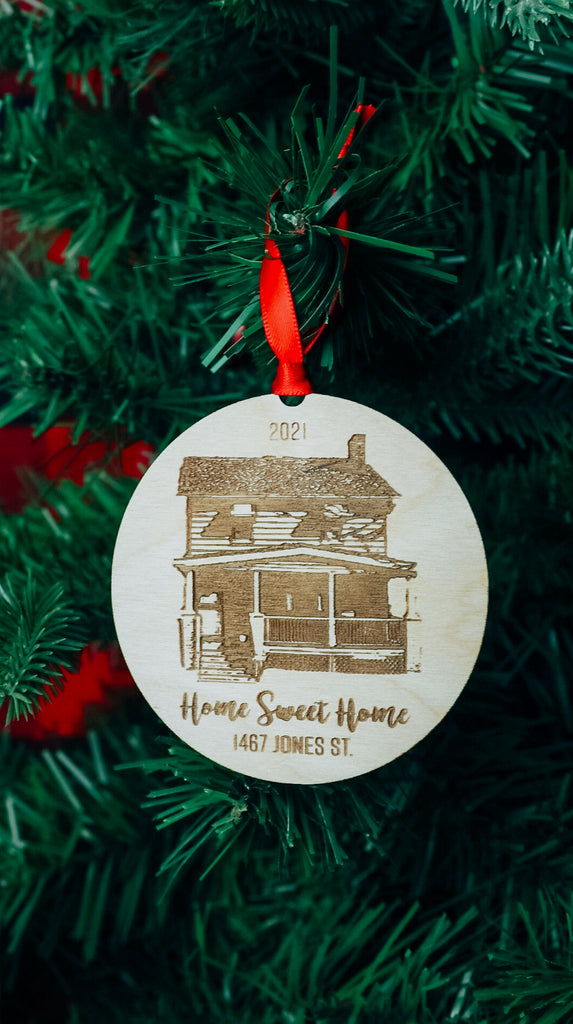 Home Sweet Home Custom House & Address | Christmas Ornament | BFCM - Etch Society Ornament Only Etch Society Holiday Ornaments