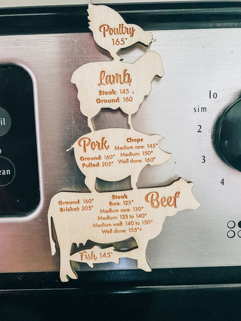 Meat Temperature lasers engraved Wood magnets | Perfect for a reminder to all temperatures | BFCM - Etch Society Etch Society Refrigerator Magnets