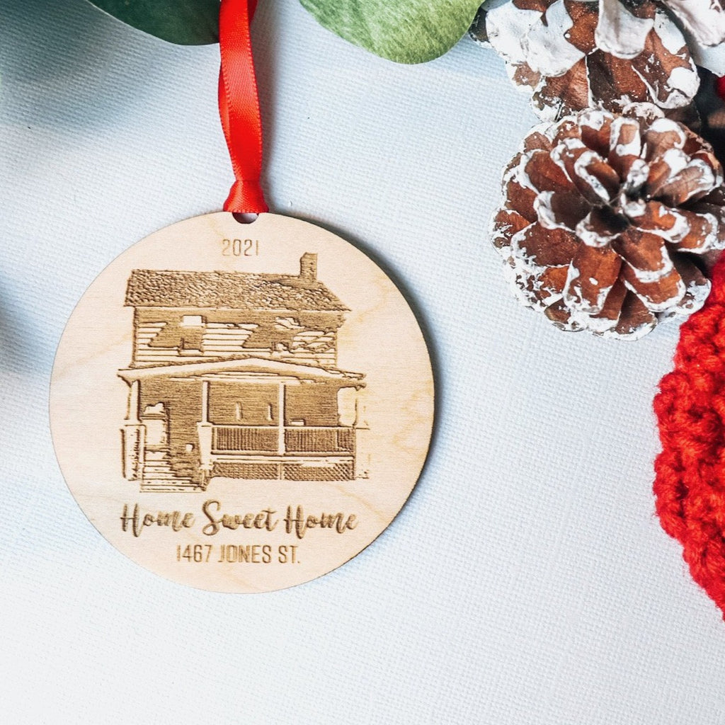 Home Sweet Home Custom House & Address | Christmas Ornament | BFCM - Etch Society Etch Society Holiday Ornaments
