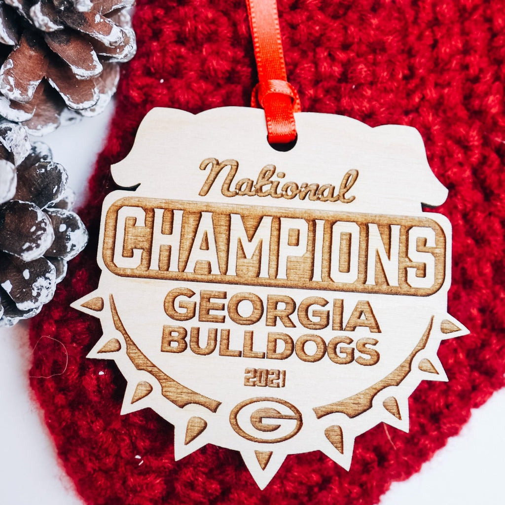 Georgia B U L L D O G S 2022 CFB National Champions DAWG SHAPE | Christmas Ornament | Valentines Day - Etch Society Etch Society Holiday Ornaments